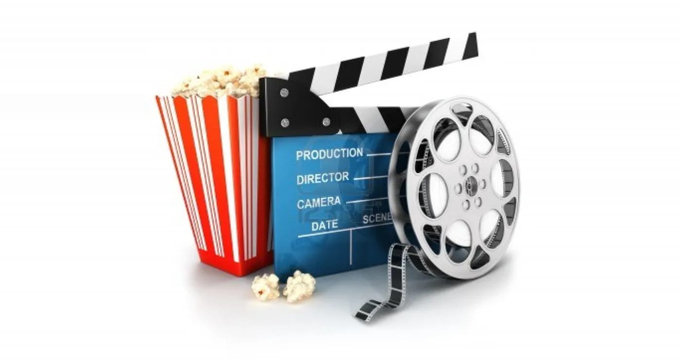 Pochoclo, claqueta y rollo de película